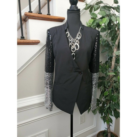 Auxo Collection Women's Black Polyester Blend Long Sleeve Classic Fit Blazer - Picture 1 of 12